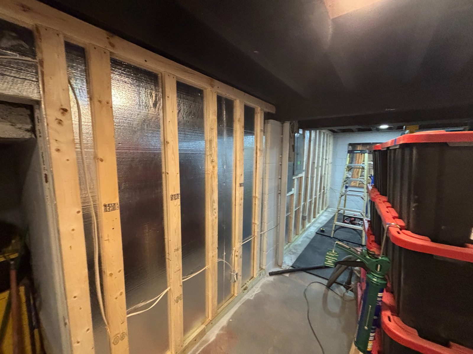 Basement renovation before wall and floor finishes