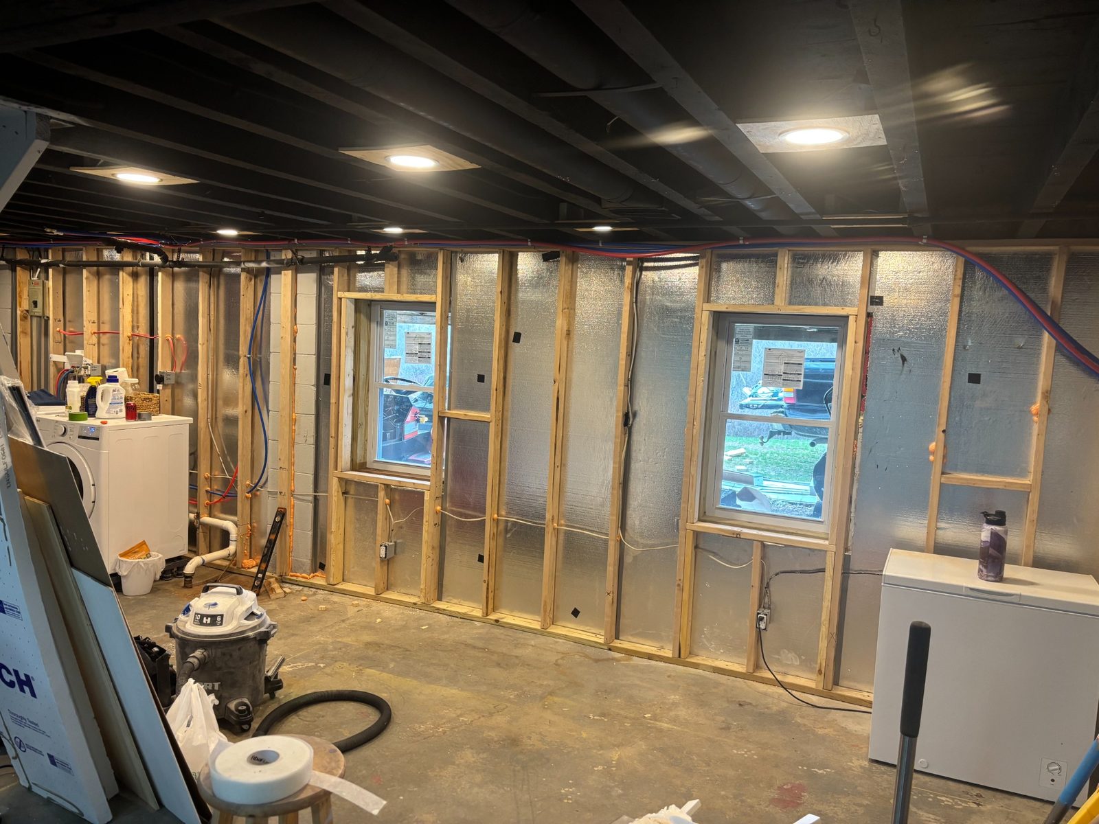 Basement renovation with new windows